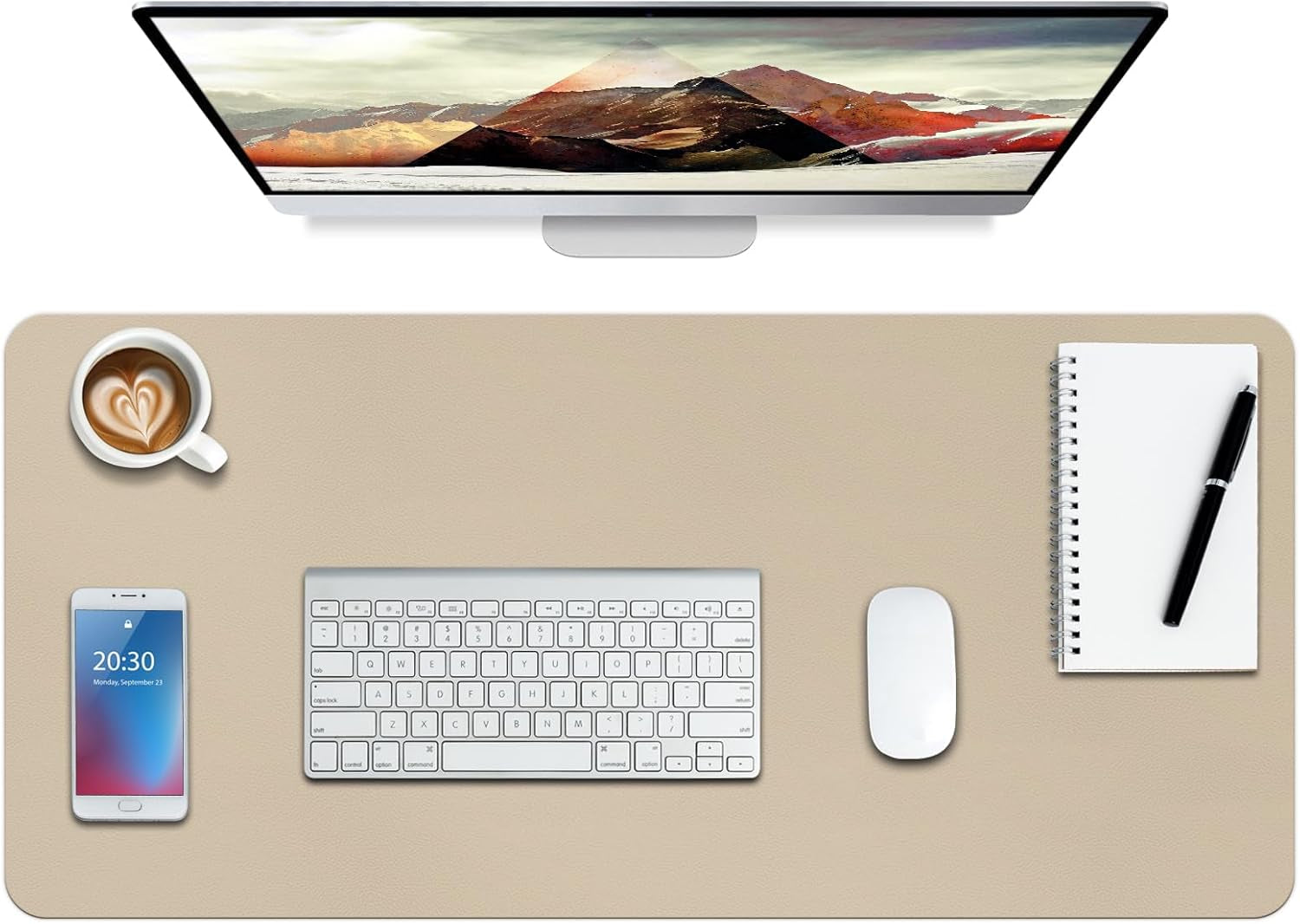 Leather Desk Mat,Desk Pad,Desktop Mat,Waterproof Mat for Desktop, Keyboard and Mouse,Leather Mouse Pad Protector Office Home,30"X 14"(M-Beige)