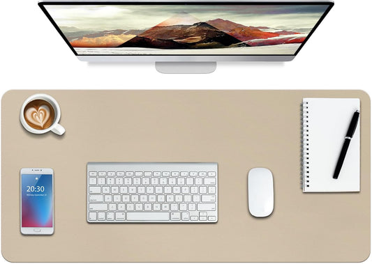 Leather Desk Mat,Desk Pad,Desktop Mat,Waterproof Mat for Desktop, Keyboard and Mouse,Leather Mouse Pad Protector Office Home,30"X 14"(M-Beige)