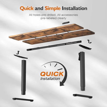 55" Electric Standing Desk,Height Adjustable Home Office Sit Stand up Computer PC Table,Tall Standup Workstation, Gaming, Writing, Study,Bedroom Rising Desks with Two-Piece Desktop,Brown